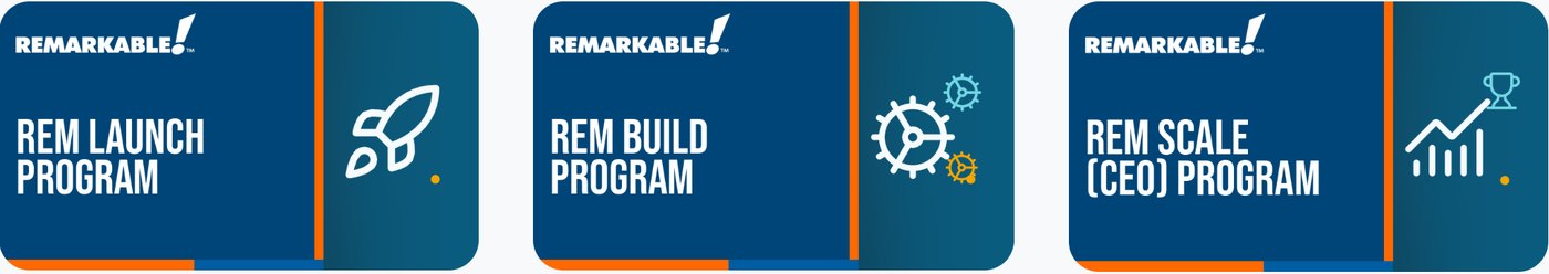 Course tiles for the REM Launch, Build, and Scale programs